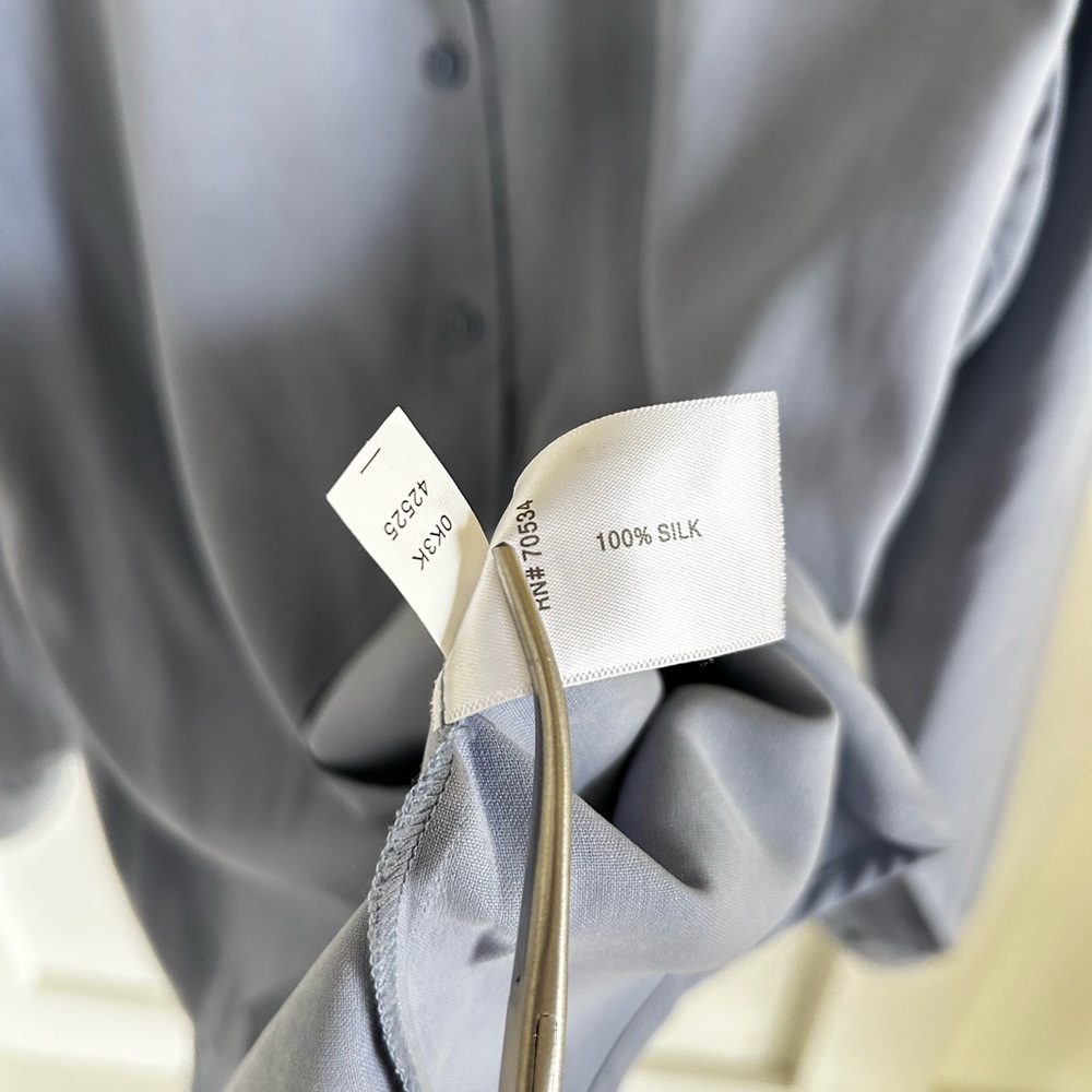 Silk Button Down Blouse Soft Blue French Minimal Classic - Picture 7 of 7